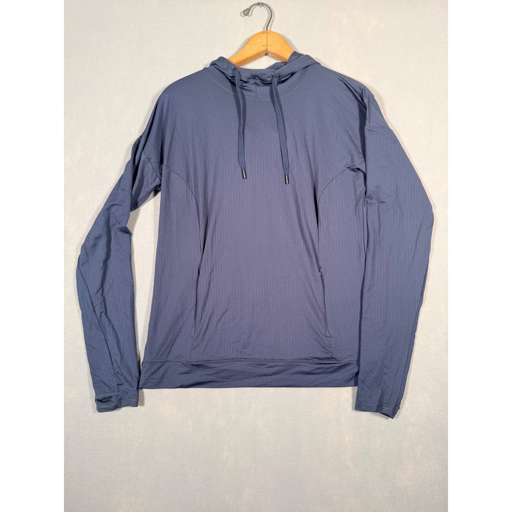 Womens‎ Textured Activewear Hoodie Blue Grey Long Sleeve Thumbhole Pockets
